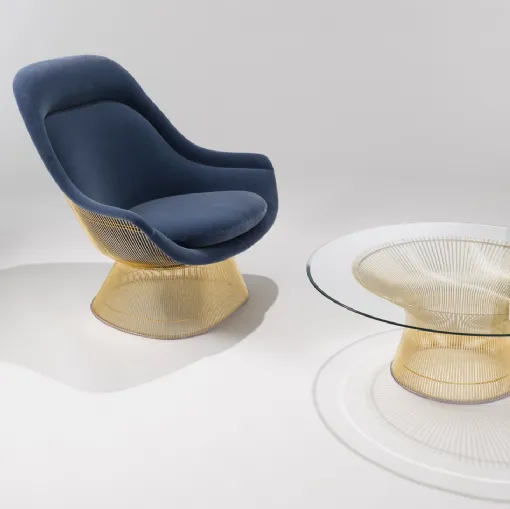 Poltrona in tessuto e metallo Platner Easy Chair and Ottoman Gold di Knoll